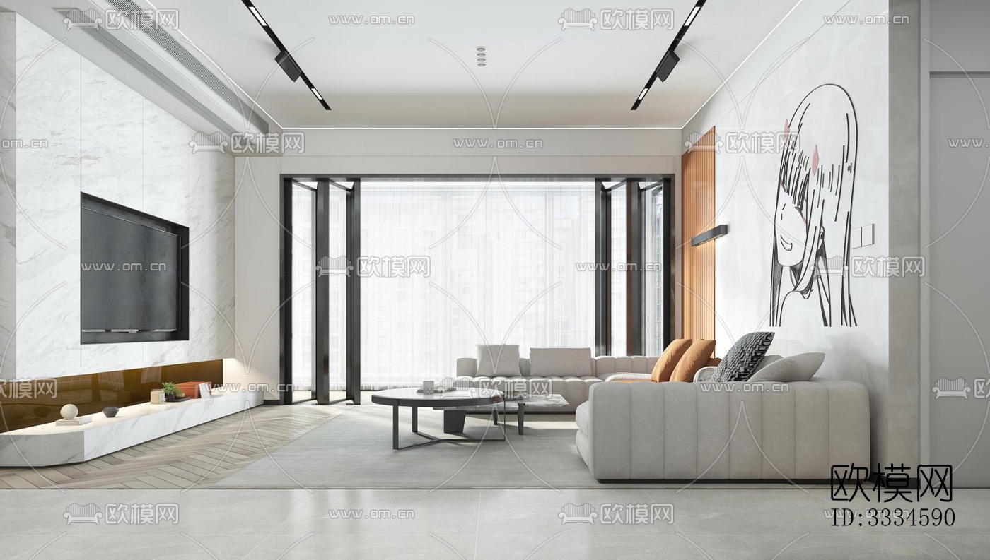 现代客厅效果图下载（渲染图2）