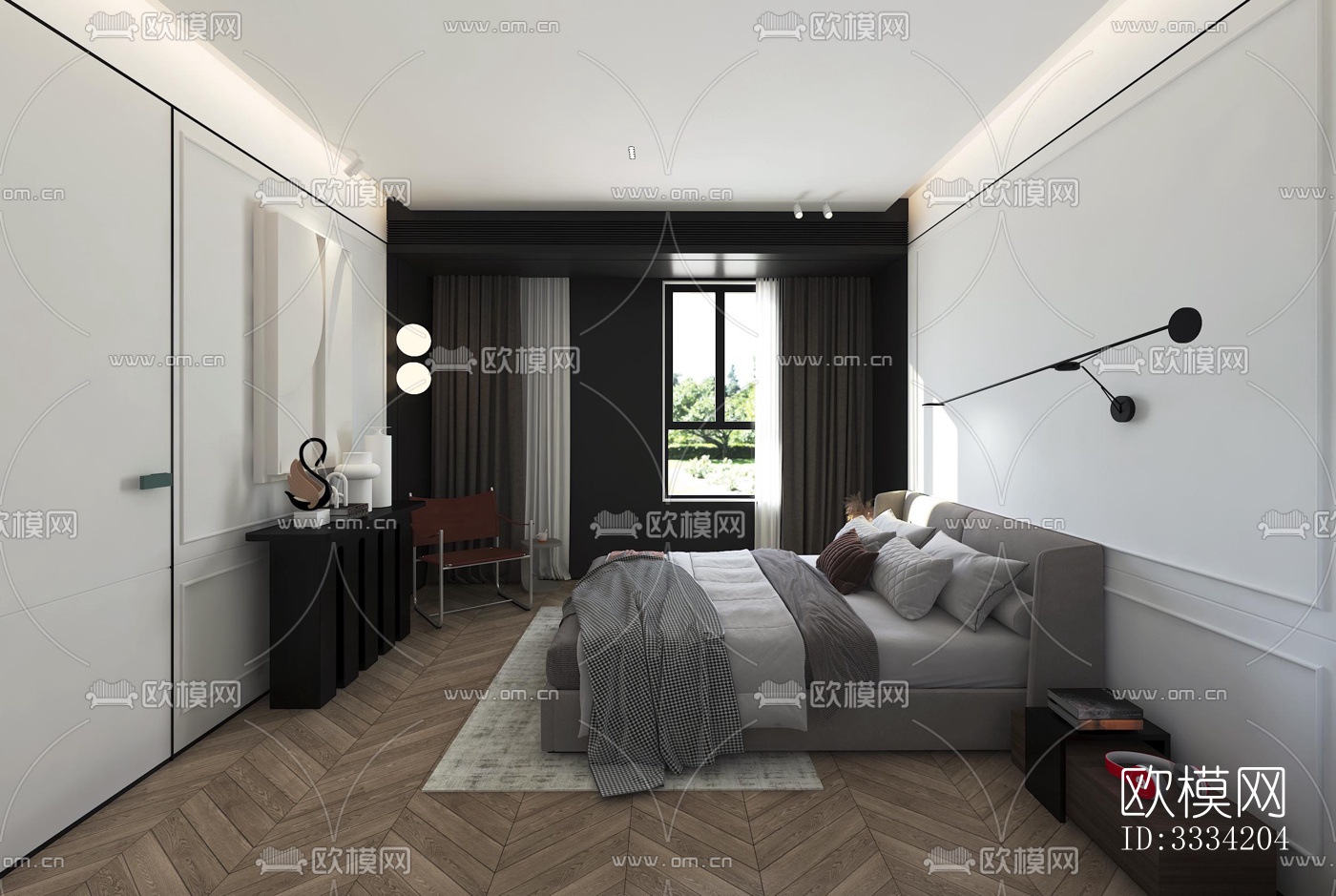 现代卧室效果图下载（渲染图1）