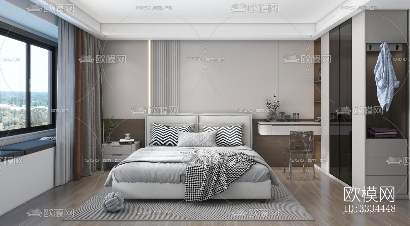 现代卧室效果图下载（渲染图1）