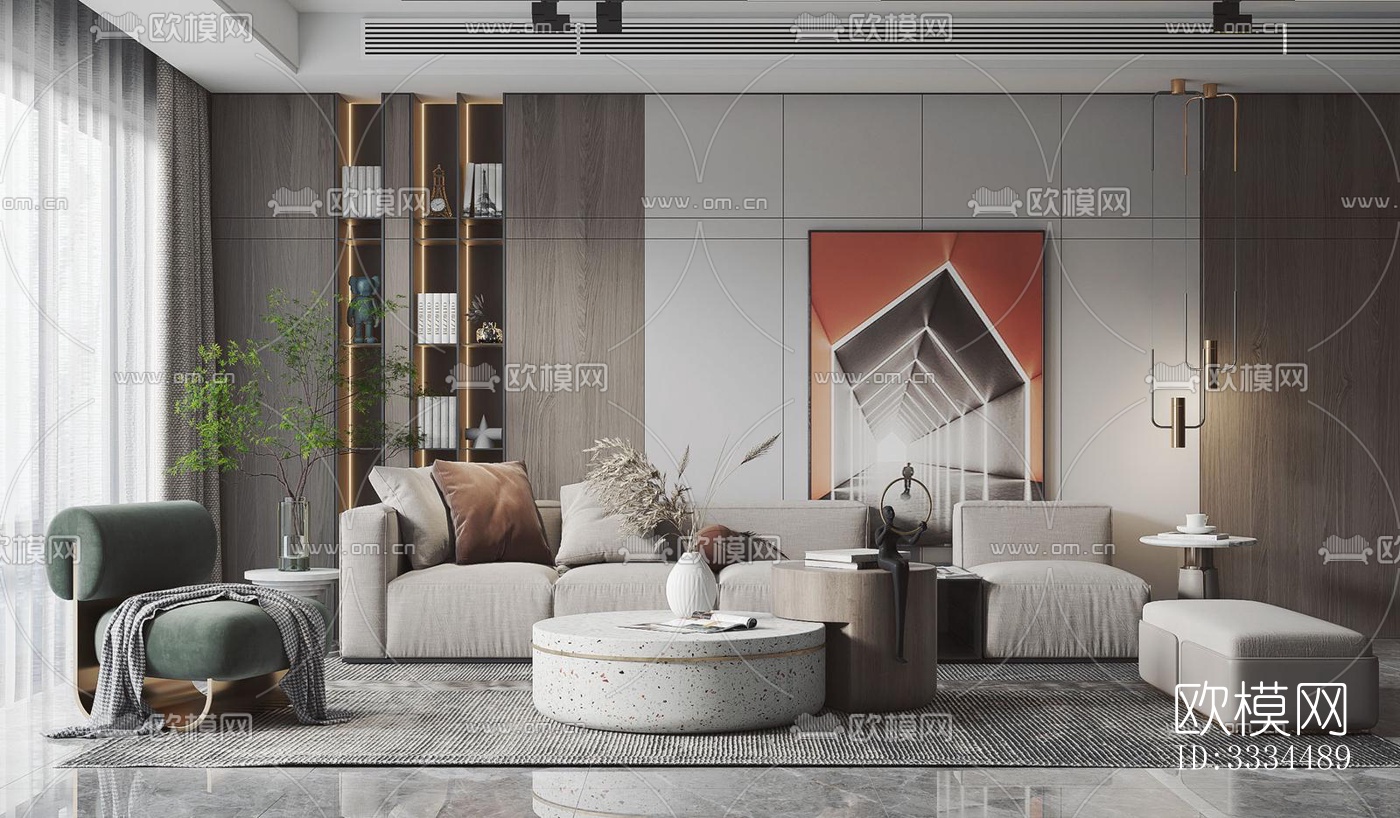 现代客厅效果图下载（渲染图4）