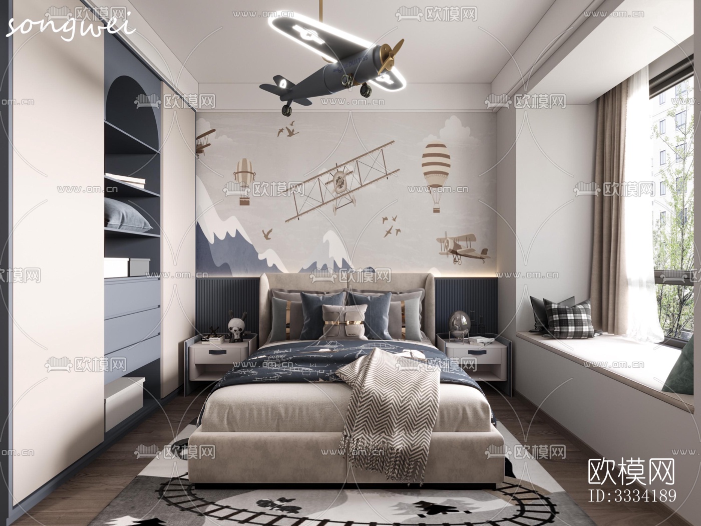 现代卧室效果图下载（渲染图4）