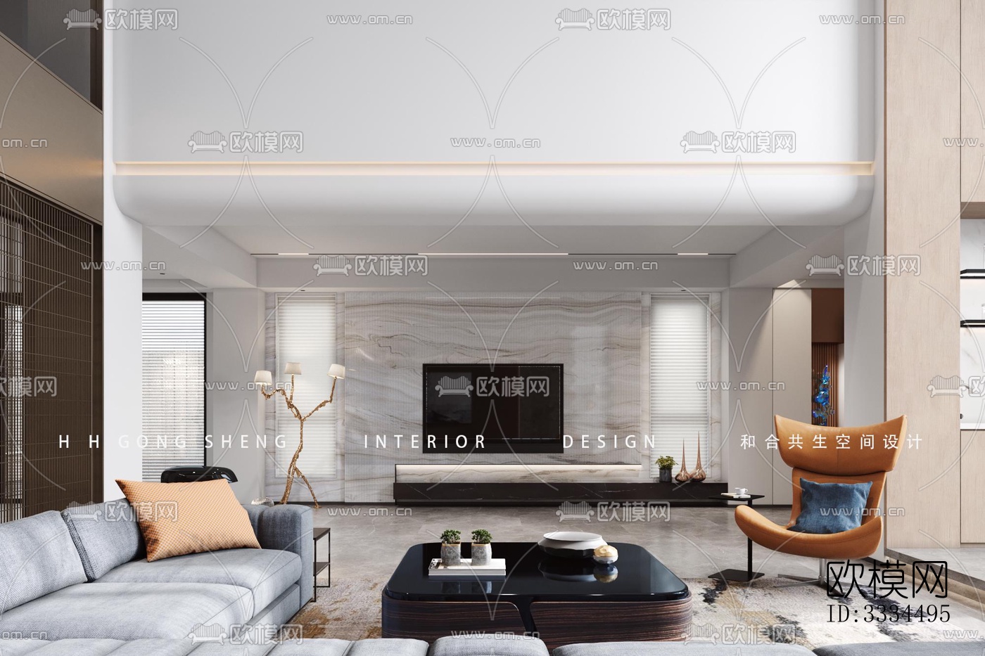 现代客厅效果图下载（渲染图2）