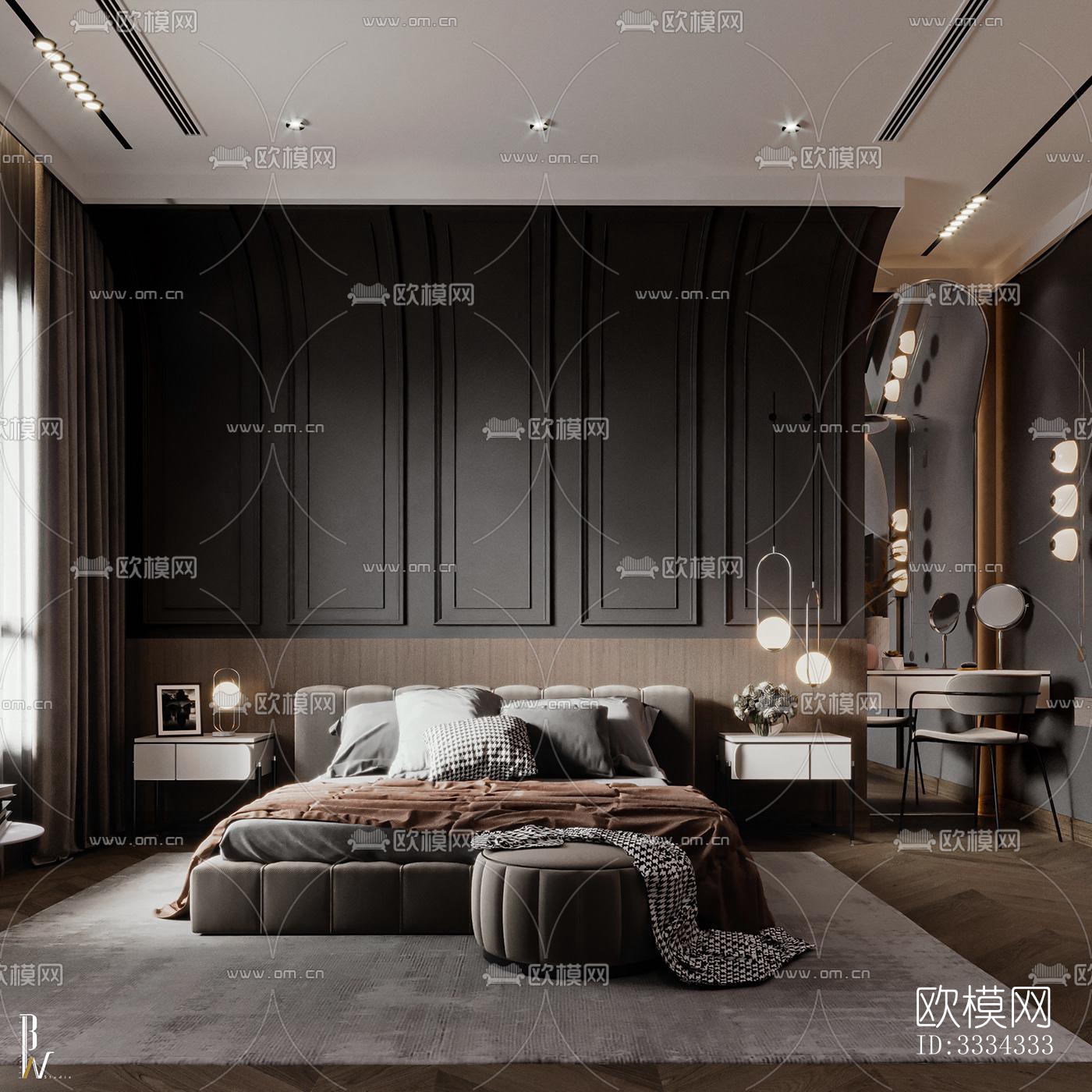 现代卧室效果图下载（渲染图12）