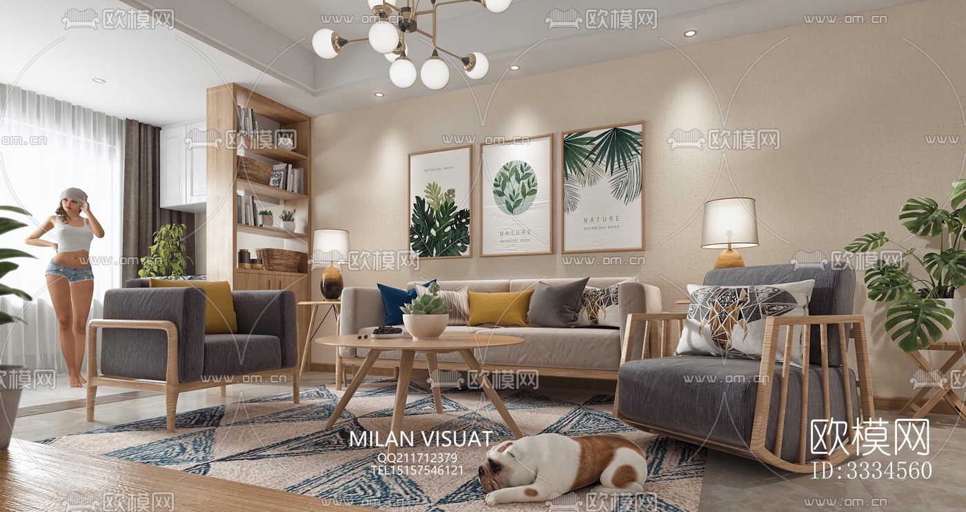 现代客厅效果图下载（渲染图4）