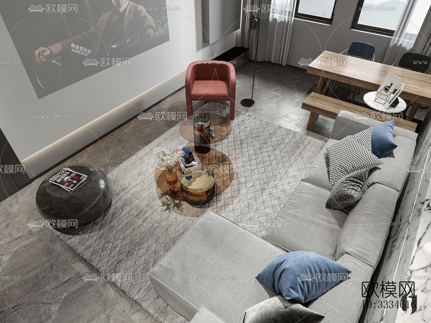 现代客厅效果图下载（渲染图2）