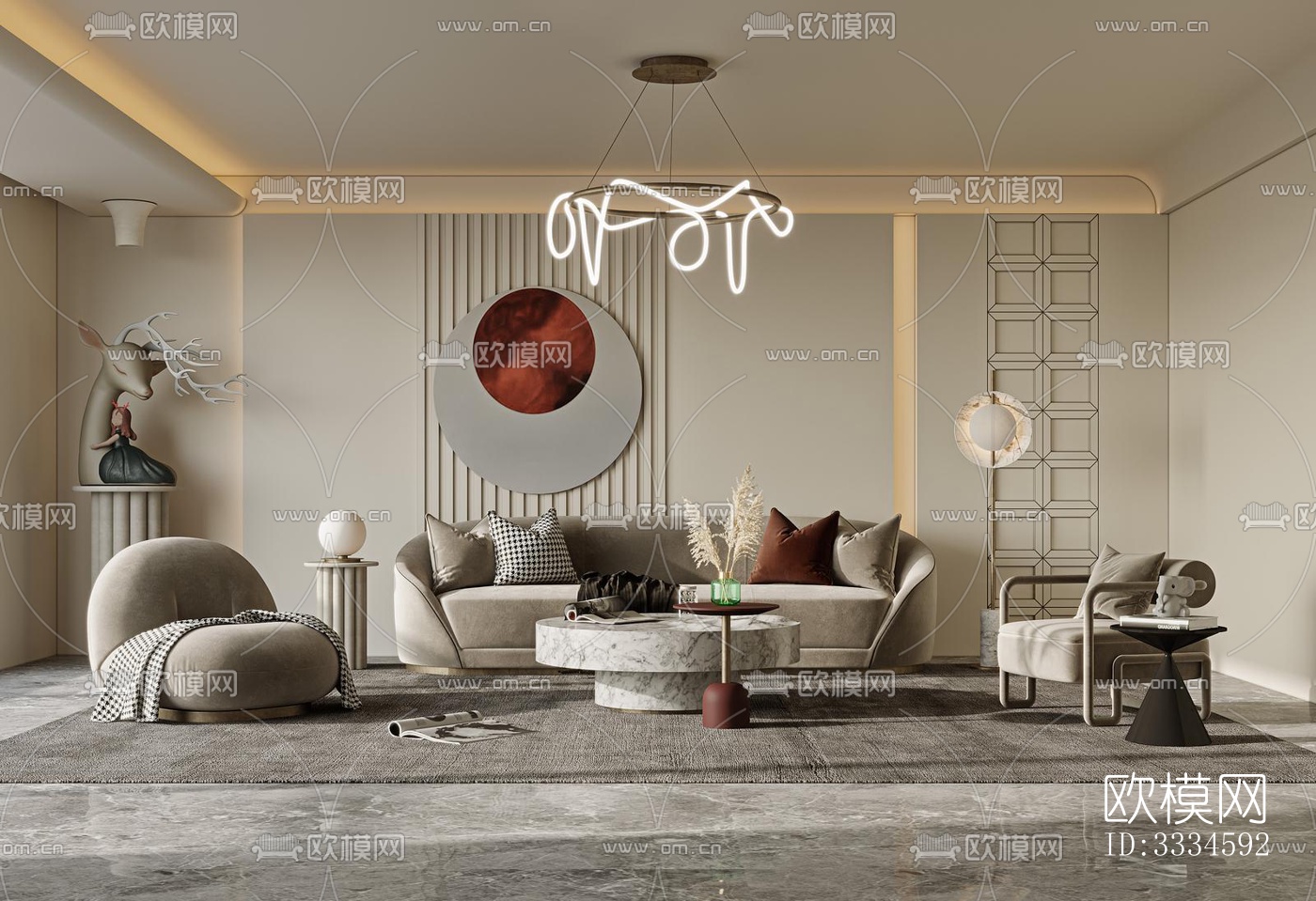 现代客厅效果图下载（渲染图2）