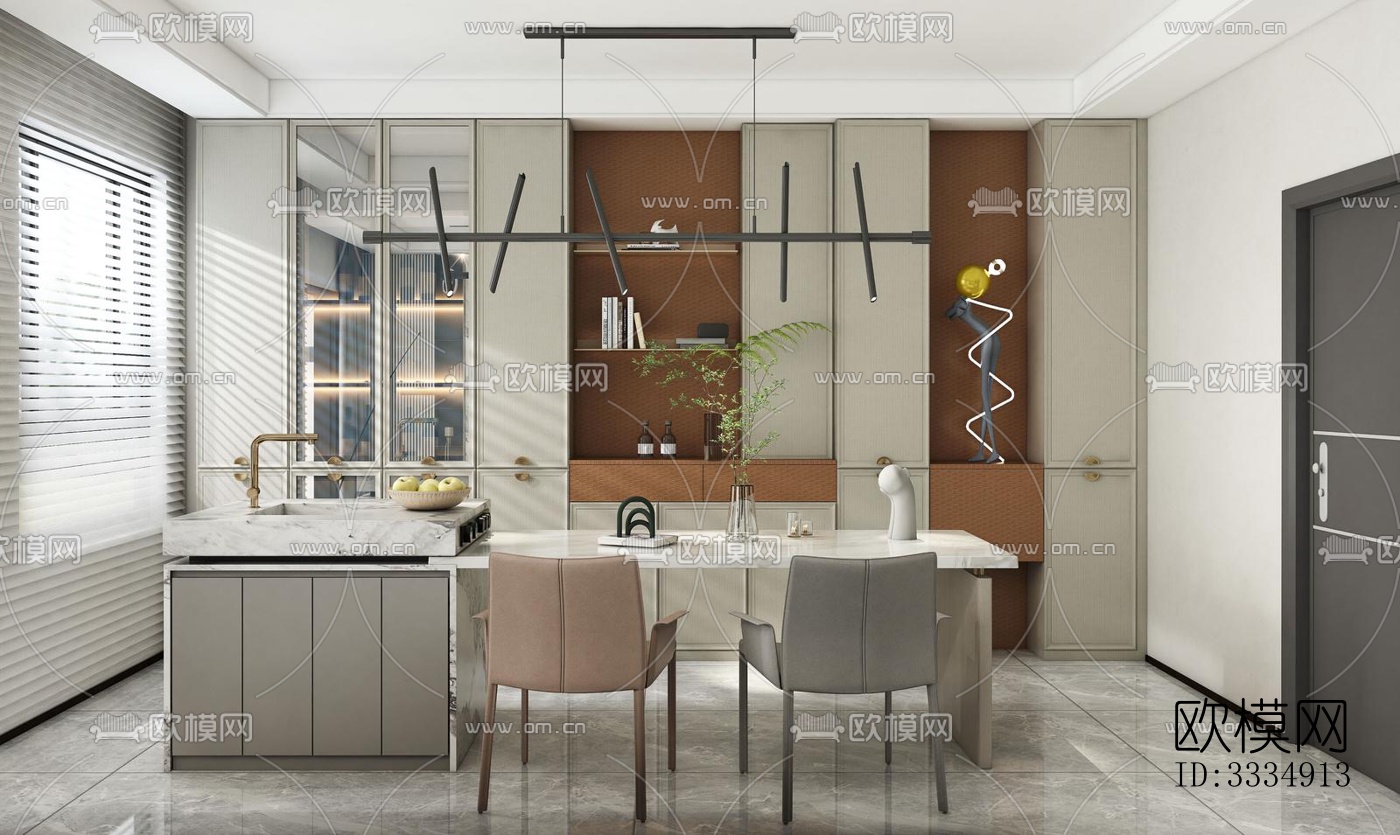 现代餐厅效果图下载（渲染图1）