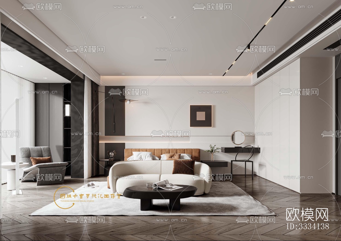 现代卧室效果图下载（渲染图1）