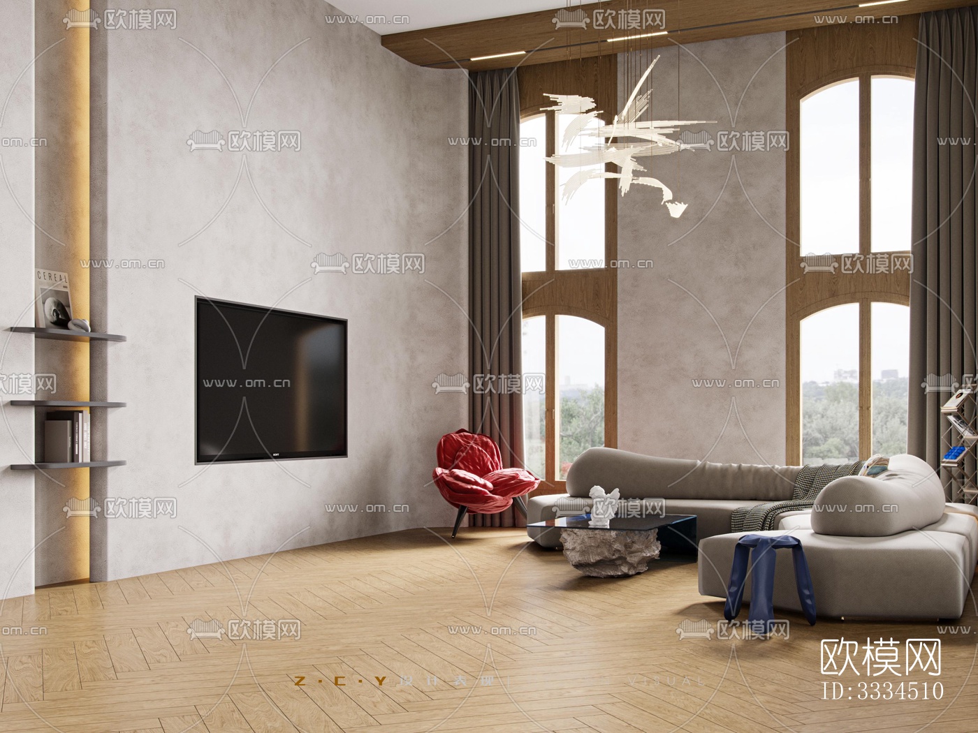 现代客厅效果图下载（渲染图3）