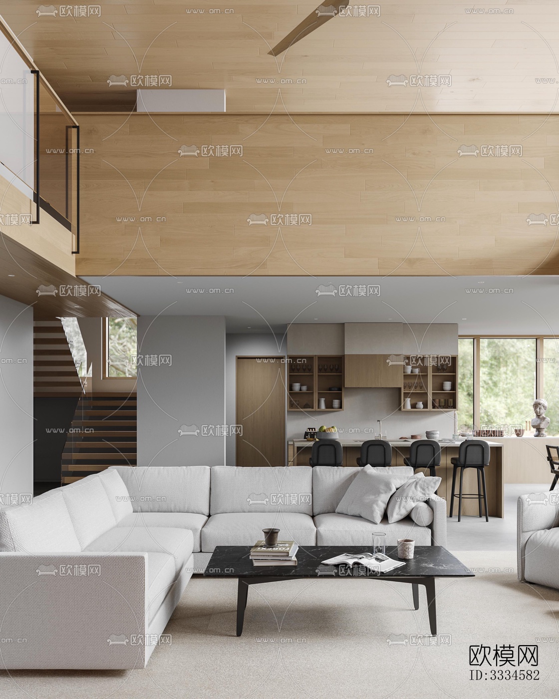 现代客厅效果图下载（渲染图4）