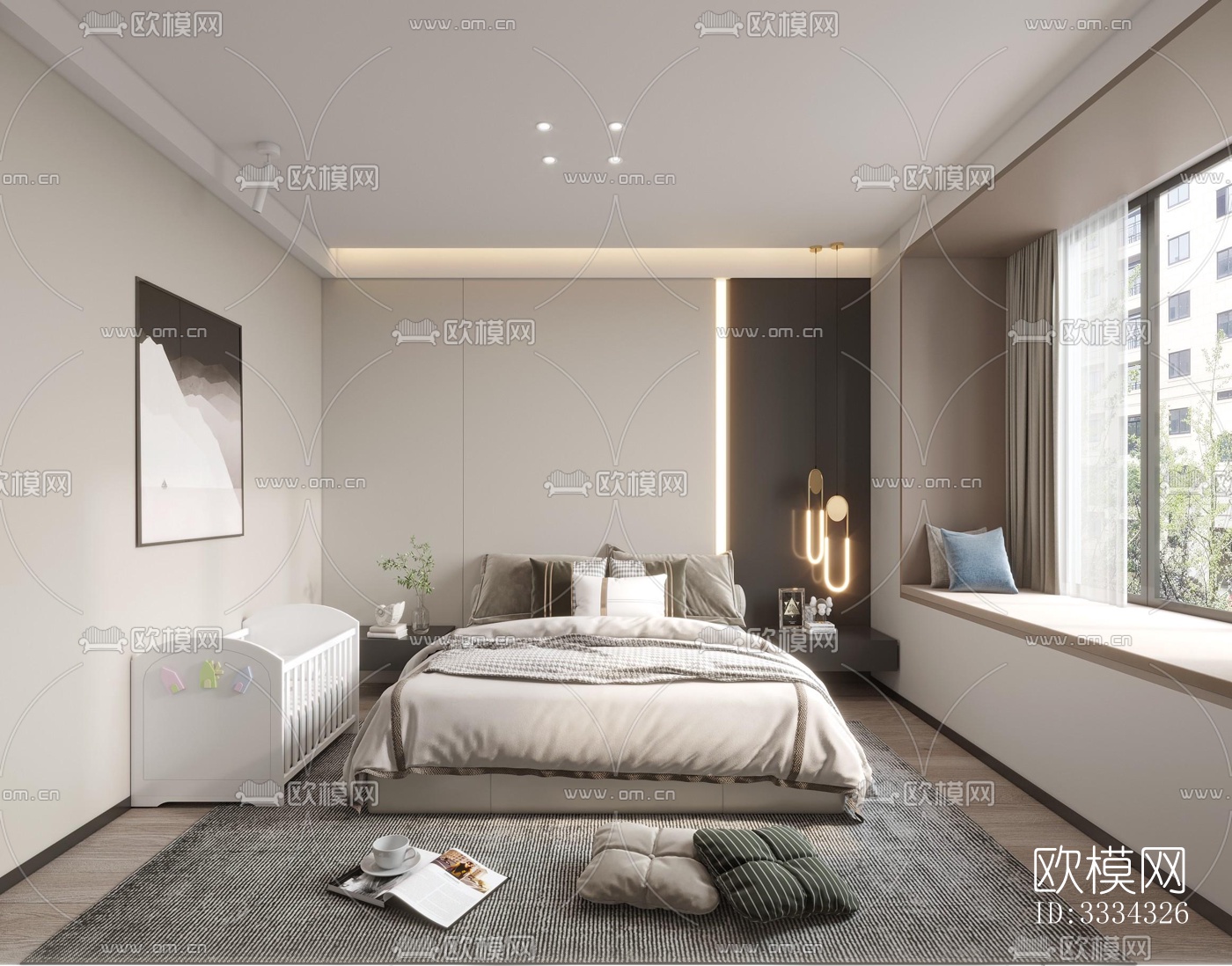 现代卧室效果图下载（渲染图10）