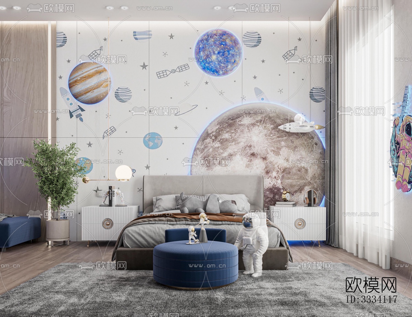 现代卧室效果图下载（渲染图1）