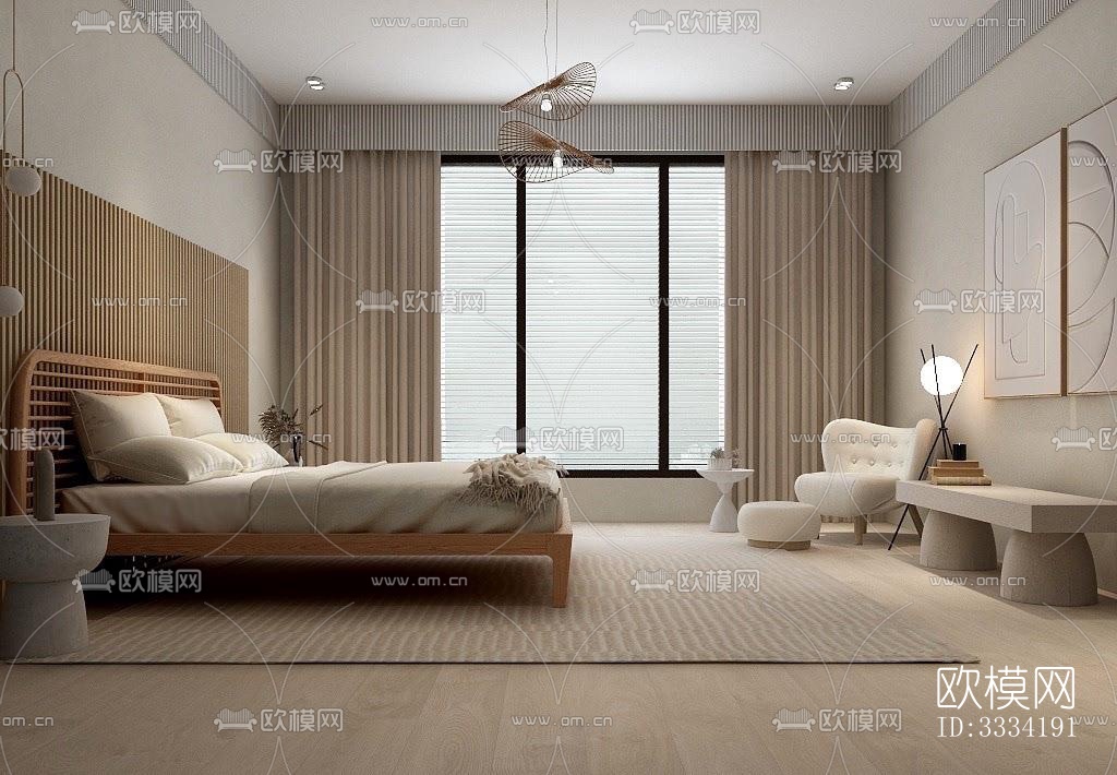 现代卧室效果图下载（渲染图1）