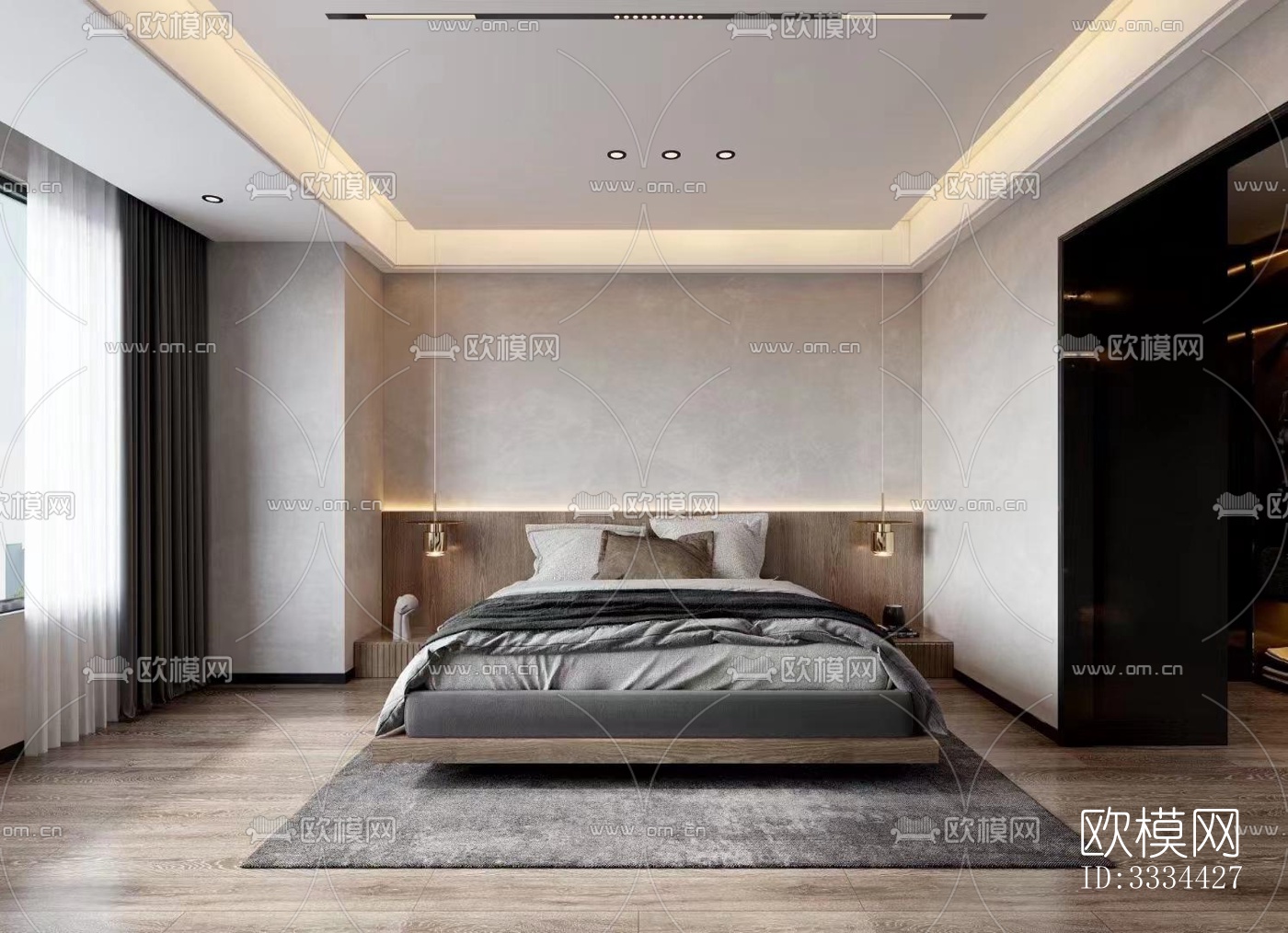 现代卧室效果图下载（渲染图1）