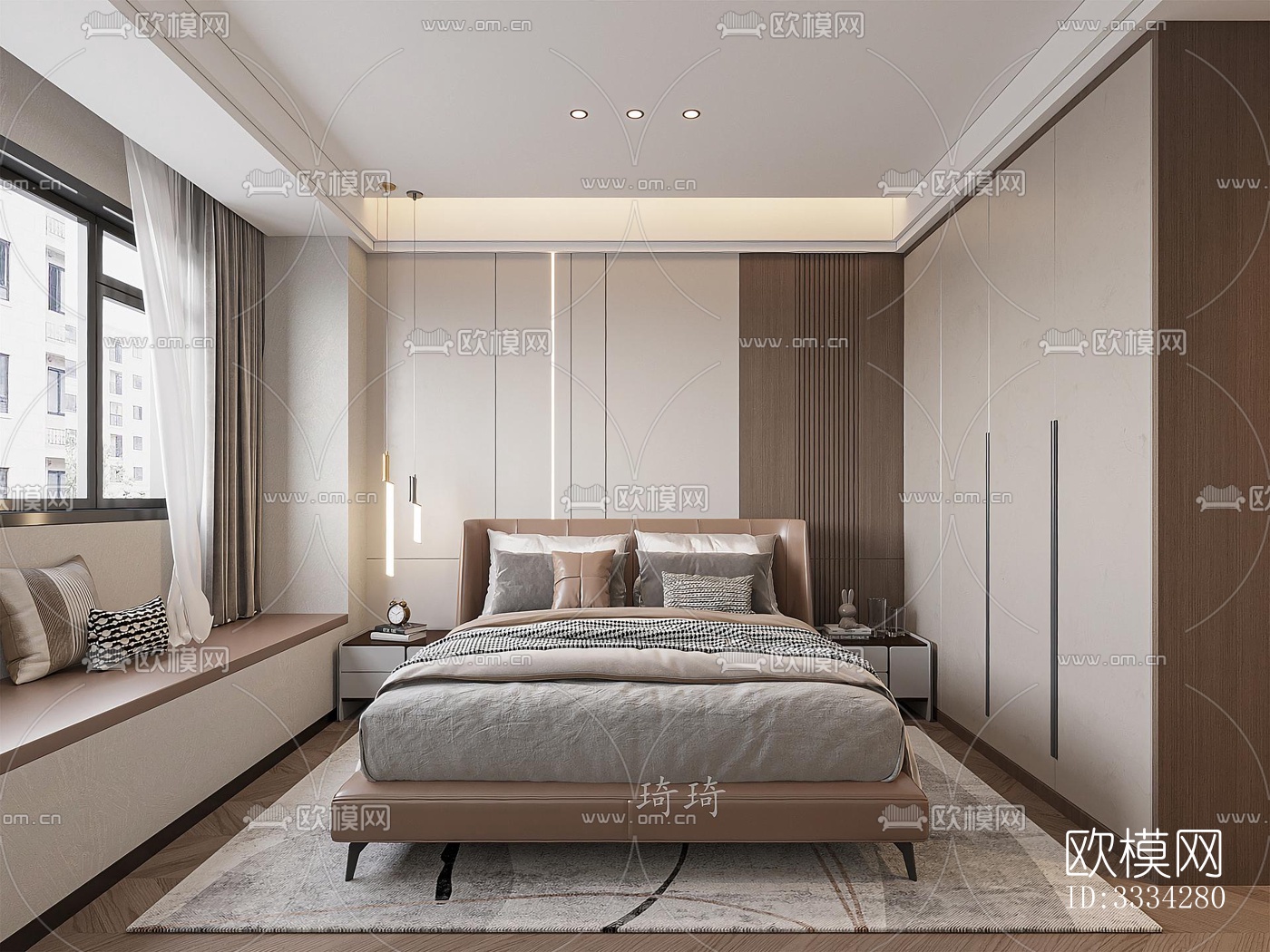 现代卧室效果图下载（渲染图4）