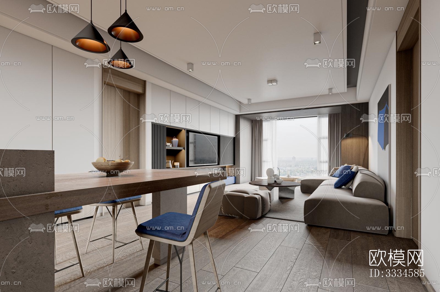 现代客厅效果图下载（渲染图4）