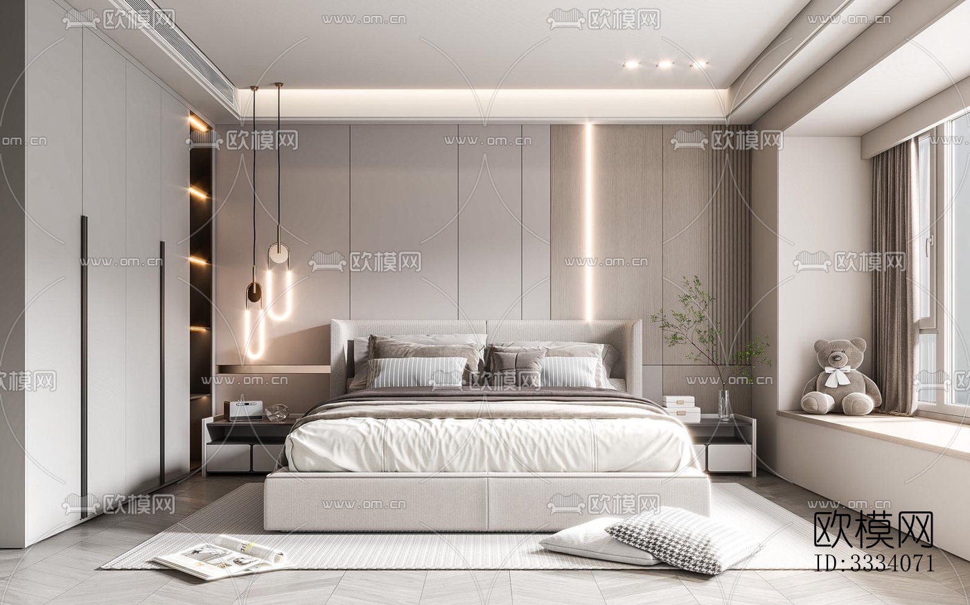 现代卧室效果图下载（渲染图4）