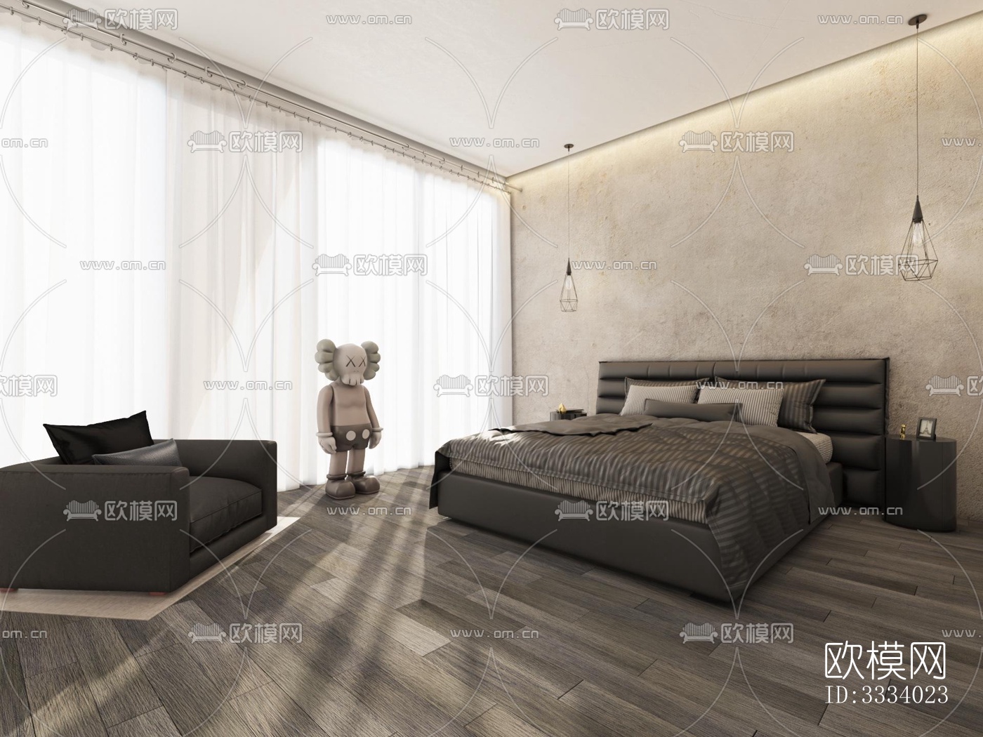 现代卧室效果图下载（渲染图1）