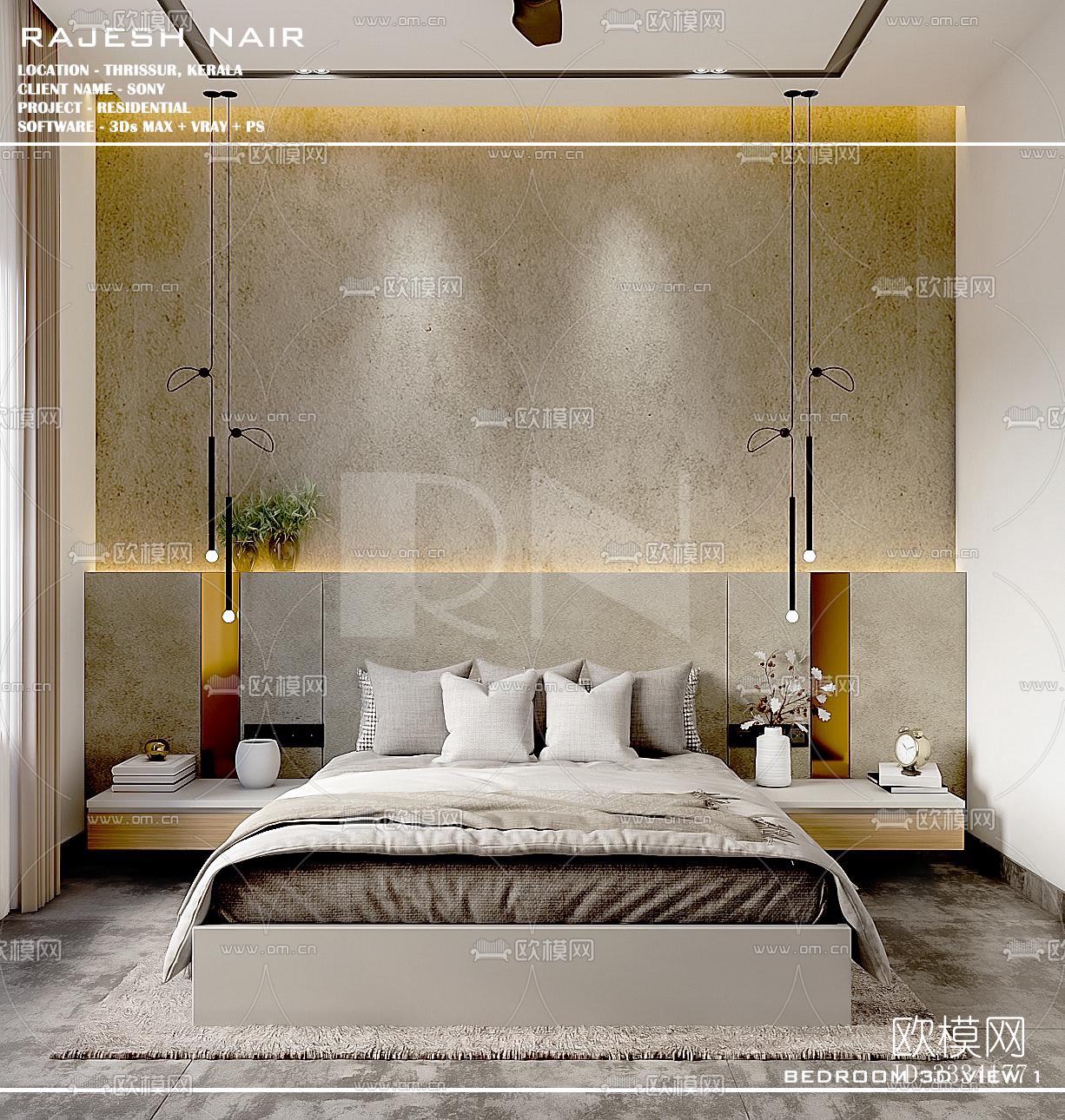 现代卧室效果图下载（渲染图1）