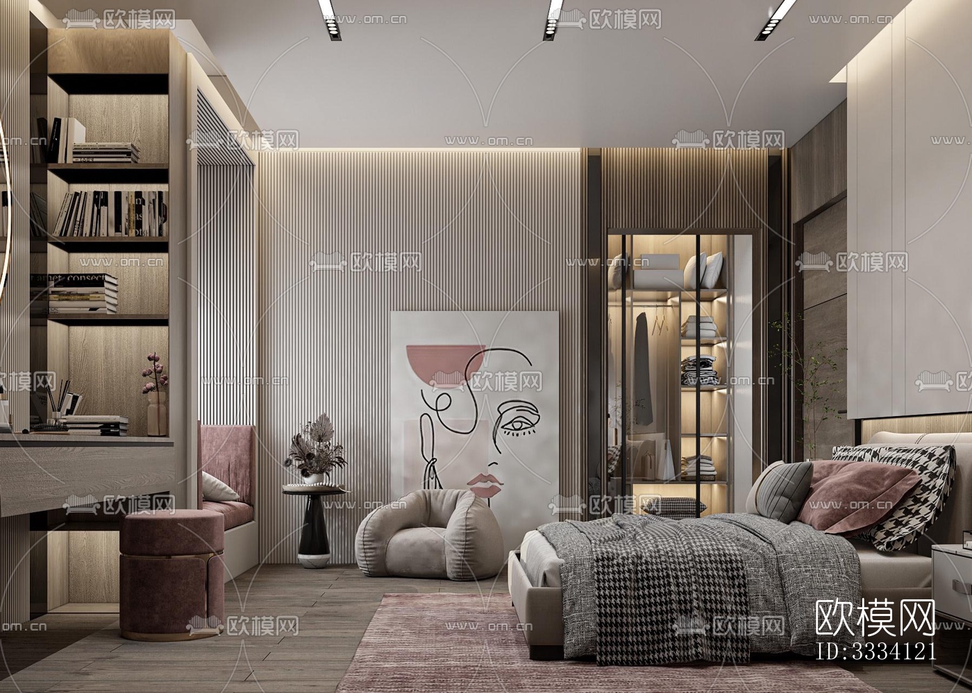 现代卧室效果图下载（渲染图1）