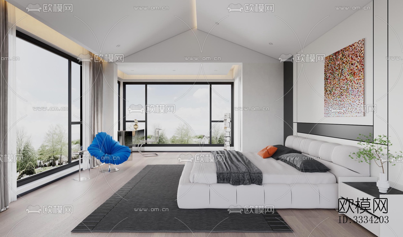 现代卧室效果图下载（渲染图2）