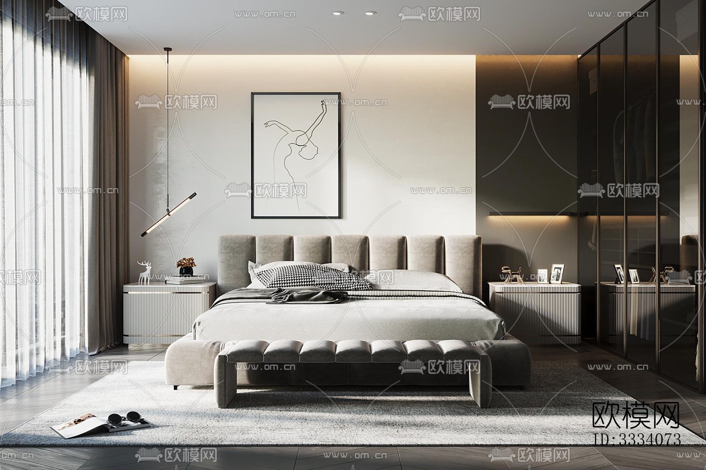 现代卧室效果图下载（渲染图6）