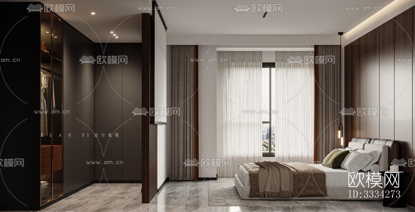 现代卧室效果图下载（渲染图1）