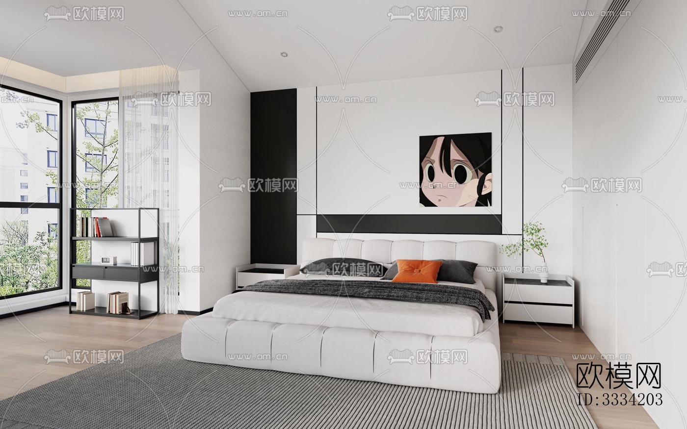 现代卧室效果图下载（渲染图1）