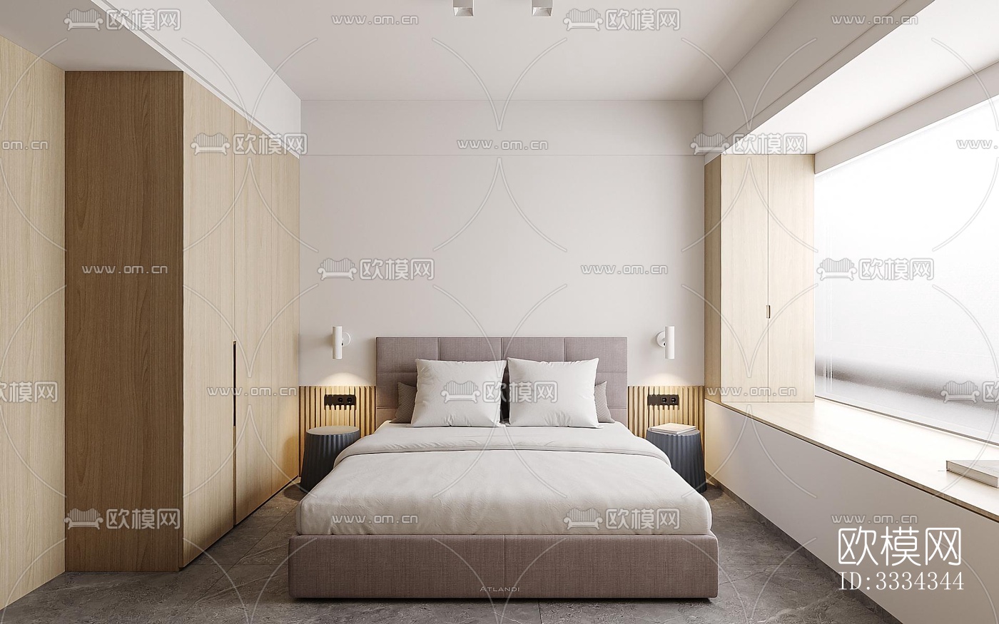 现代卧室效果图下载（渲染图1）