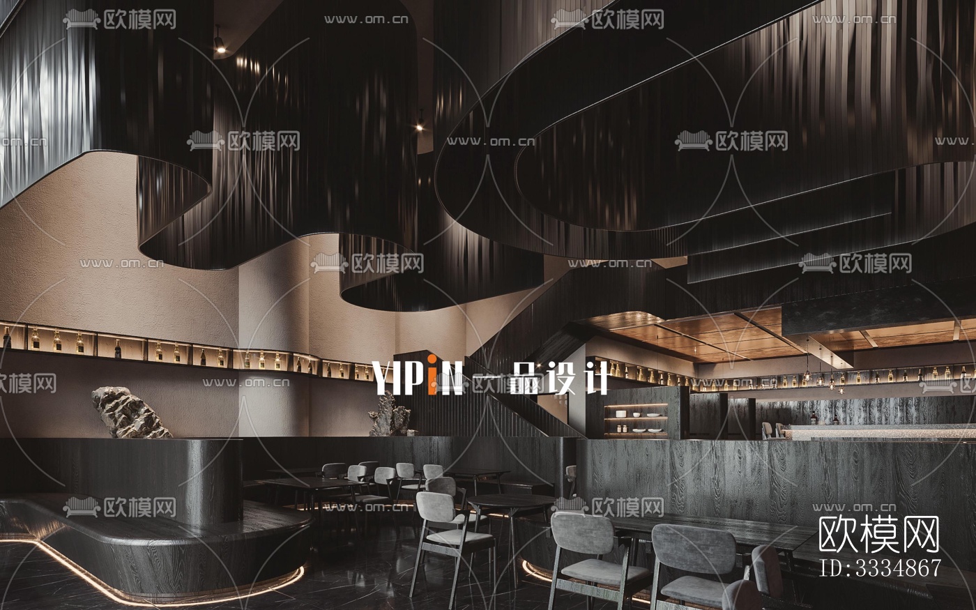 现代餐厅效果图下载（渲染图1）