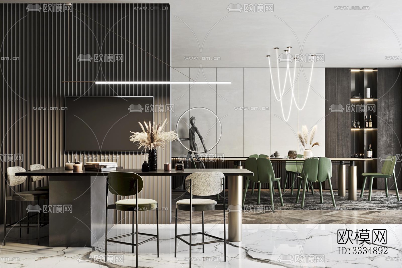 现代餐厅效果图下载（渲染图2）