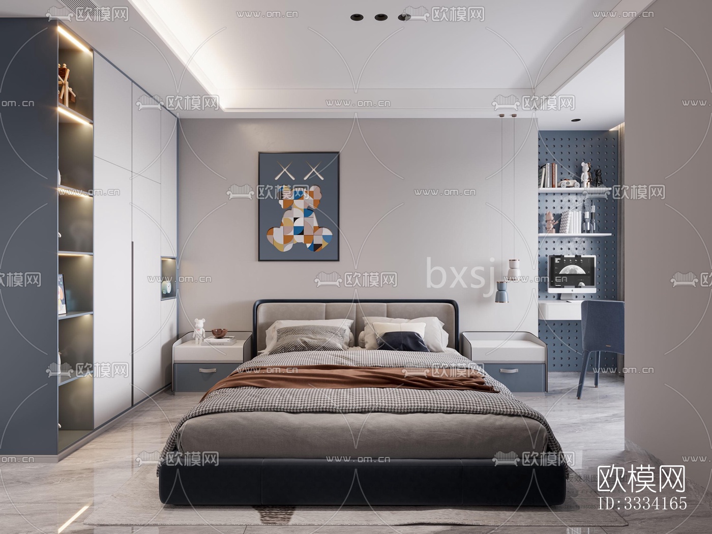 现代卧室效果图下载（渲染图1）