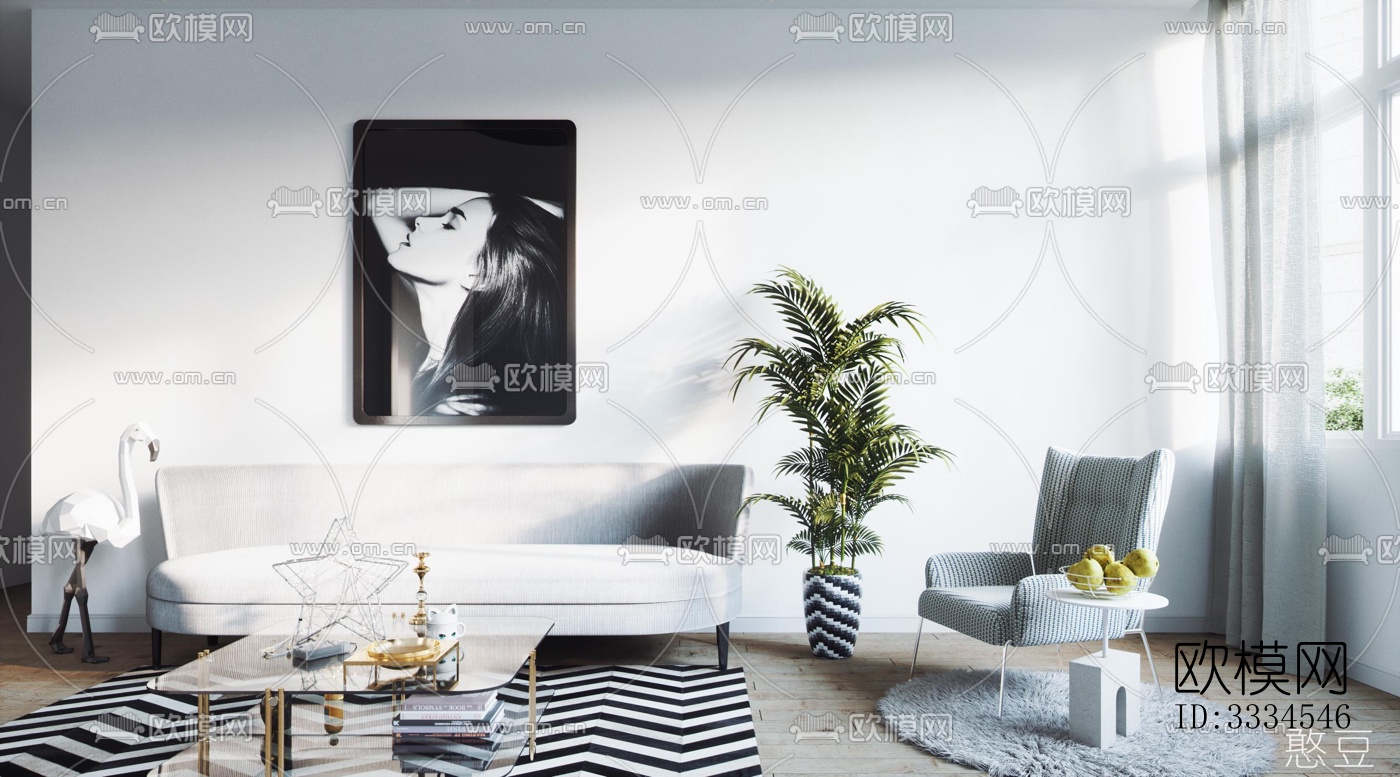 现代客厅效果图下载（渲染图2）