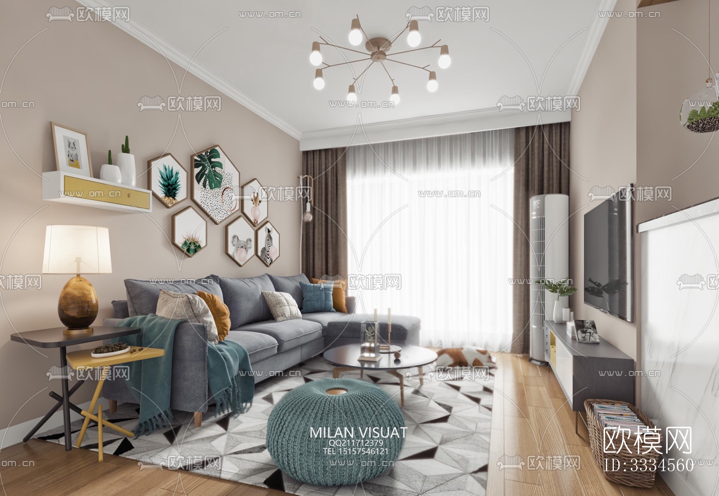 现代客厅效果图下载（渲染图3）