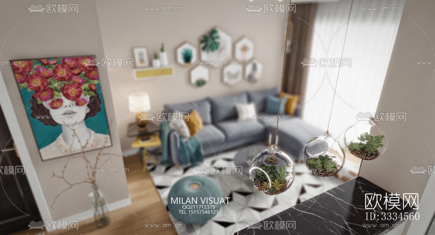 现代客厅效果图下载（渲染图2）