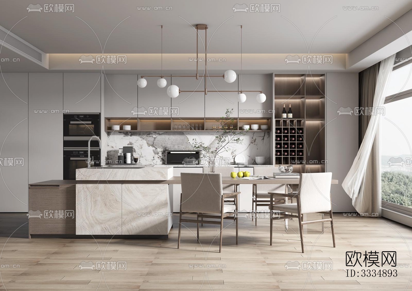 现代餐厅效果图下载（渲染图3）