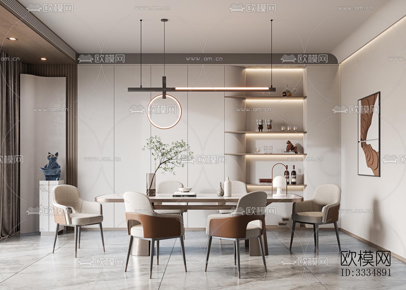 现代餐厅效果图下载（渲染图1）