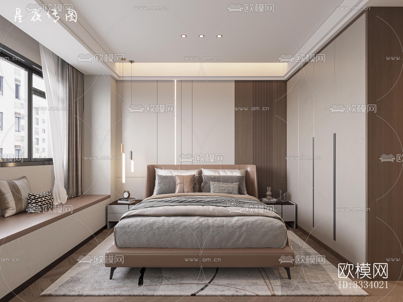 现代卧室效果图下载（渲染图3）