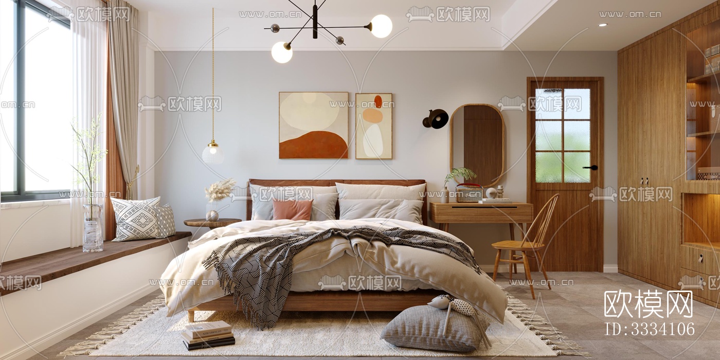 现代卧室效果图下载（渲染图1）