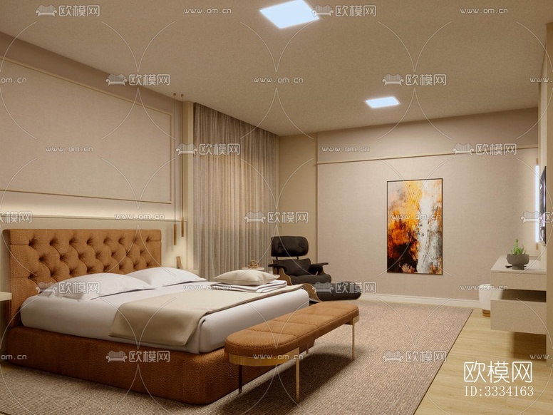 现代卧室效果图下载(渲染图3)