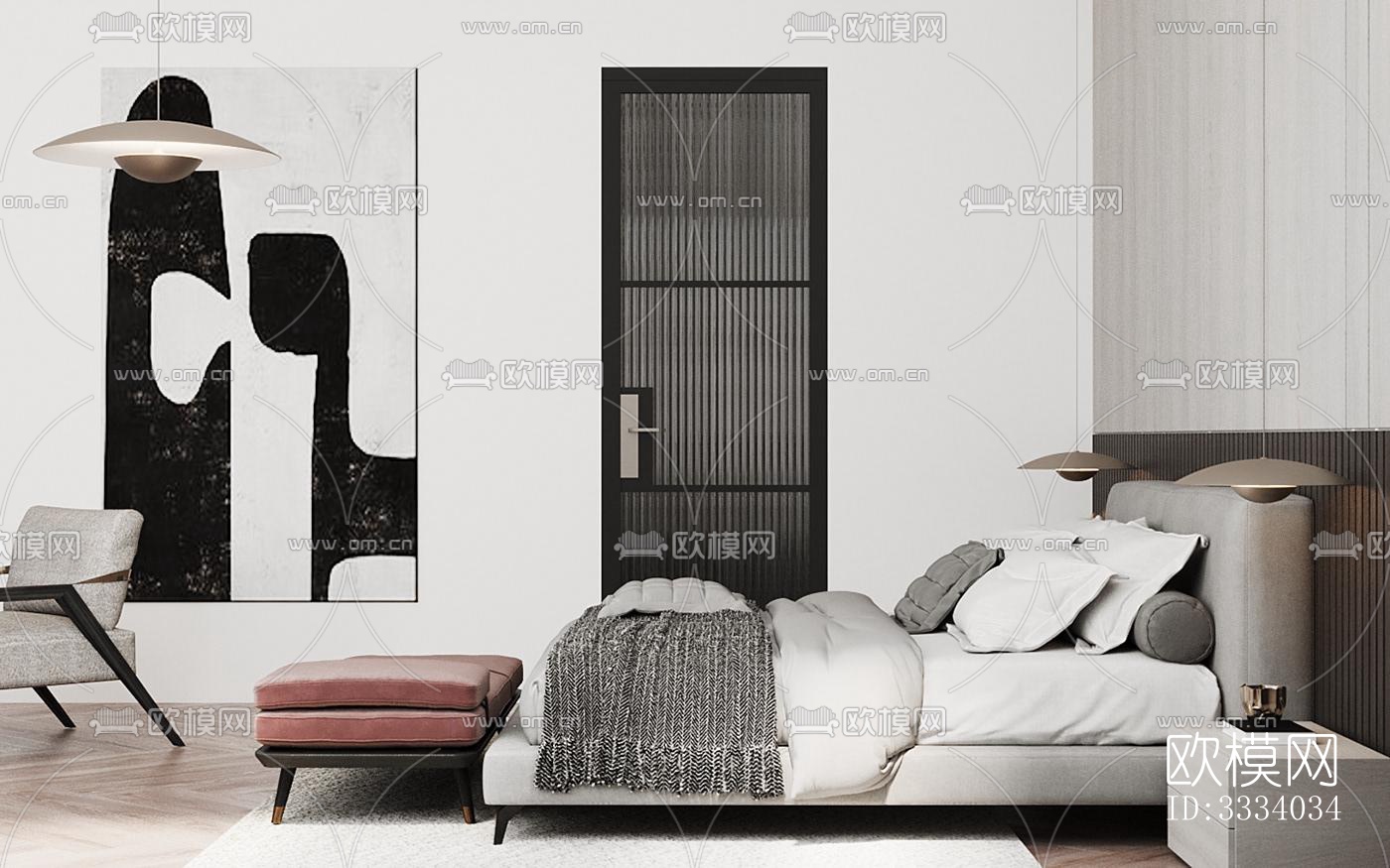 现代卧室效果图下载（渲染图4）