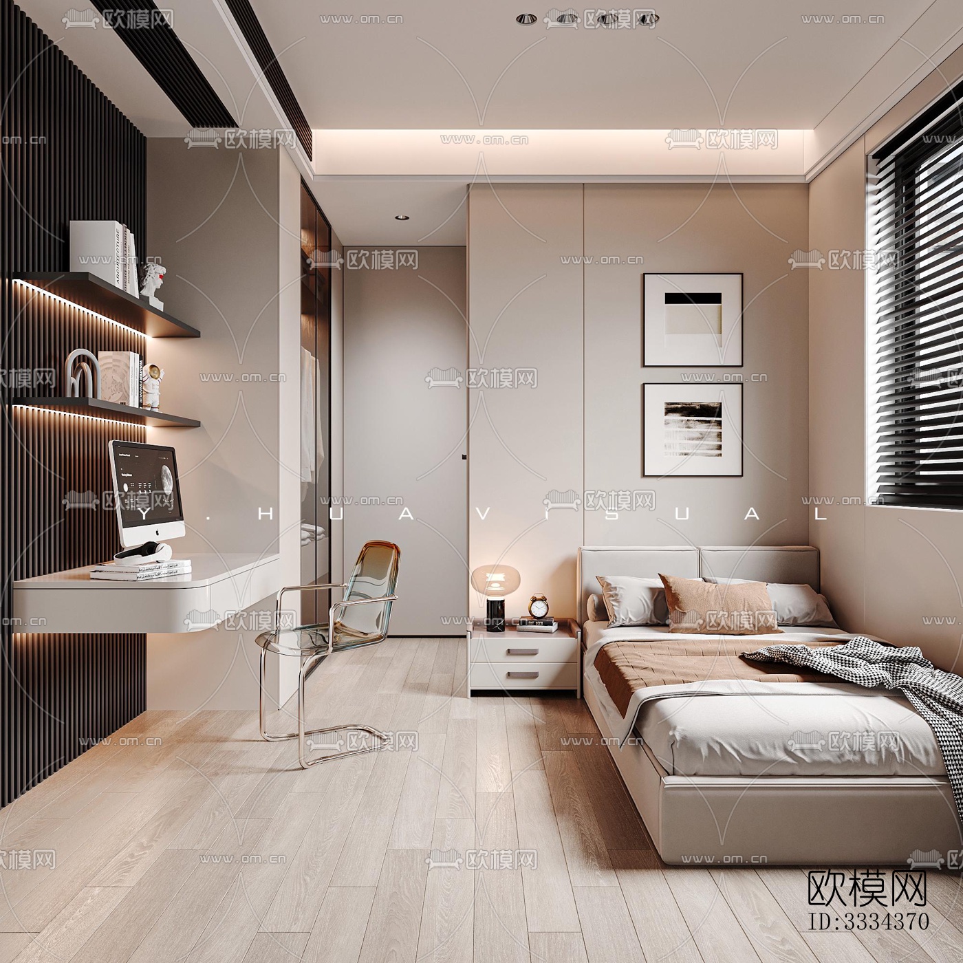 现代卧室效果图下载（渲染图1）