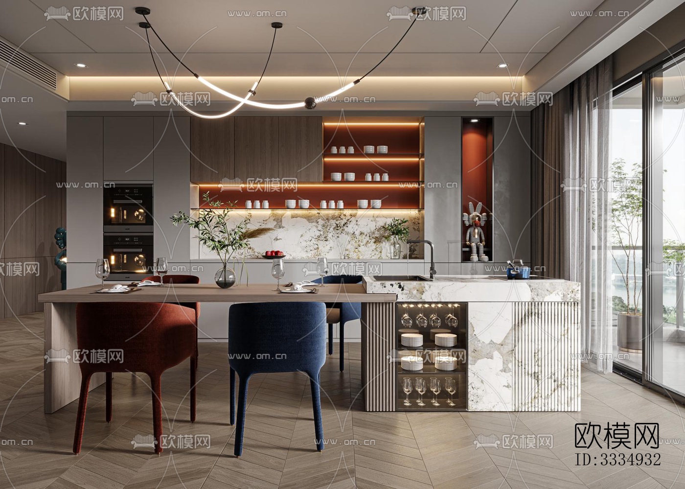 现代餐厅效果图下载（渲染图5）