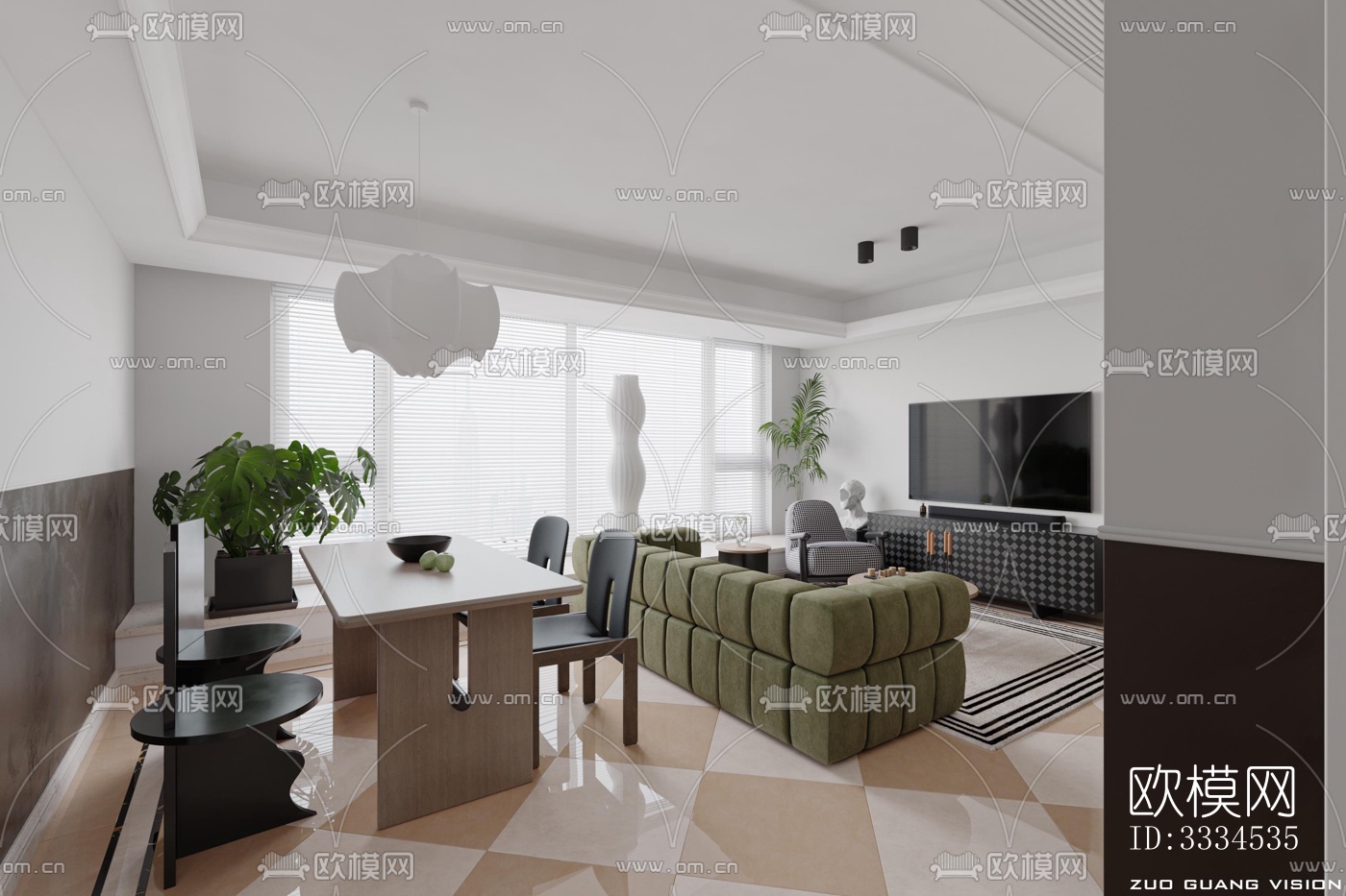 现代客厅效果图下载（渲染图4）