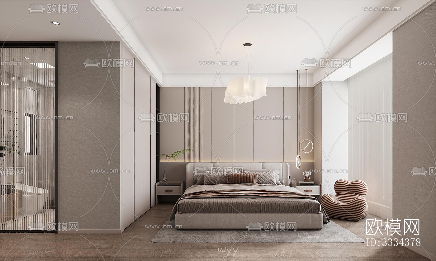 现代卧室效果图下载（渲染图1）