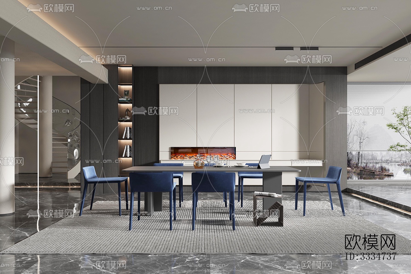 现代餐厅效果图下载（渲染图1）