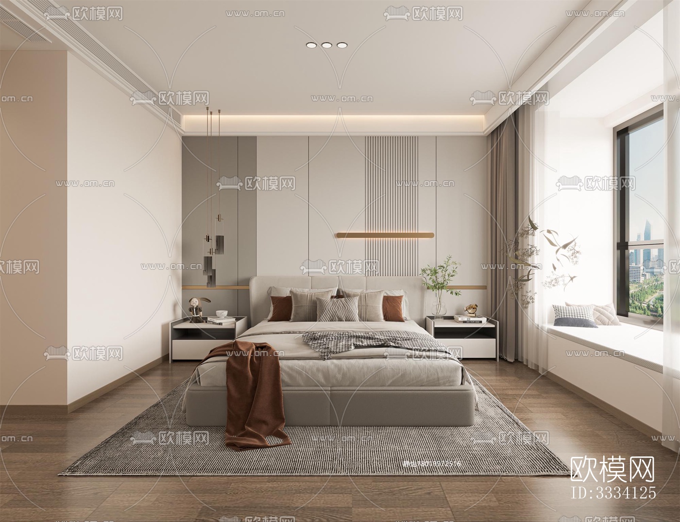 现代卧室效果图下载（渲染图4）