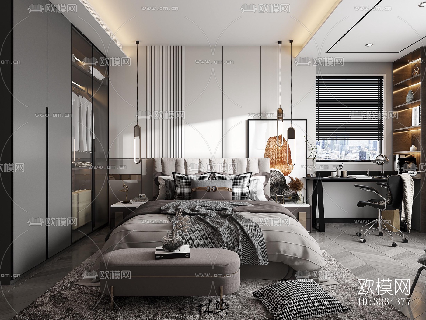 现代卧室效果图下载（渲染图7）
