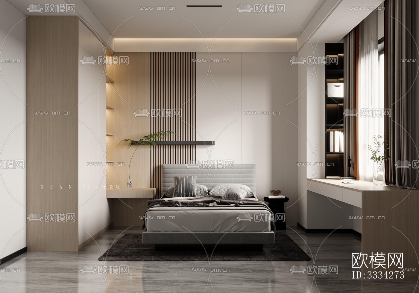 现代卧室效果图下载（渲染图4）
