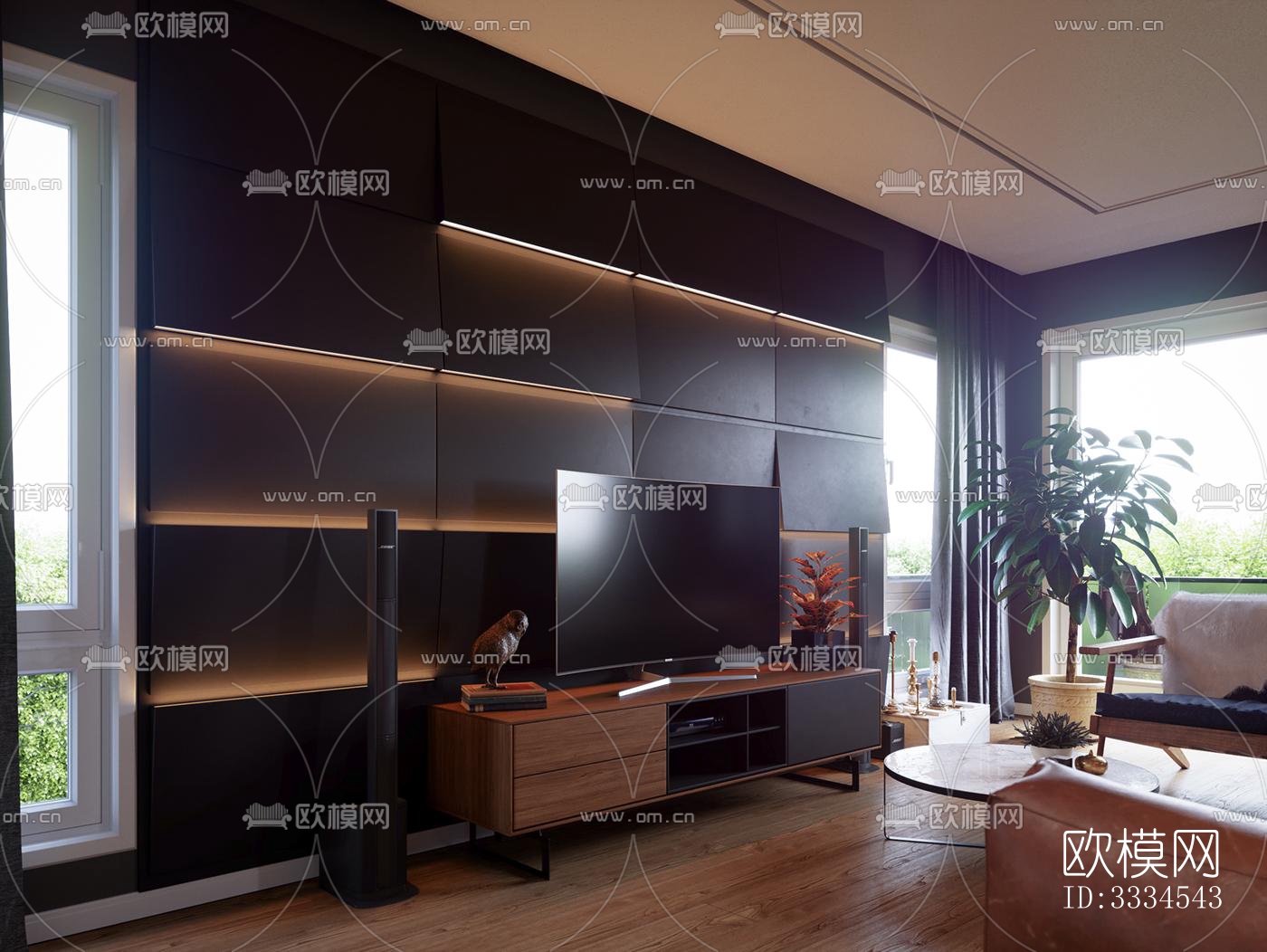 现代客厅效果图下载（渲染图3）